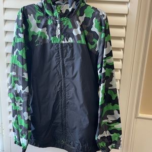 Boys Lands End camo hooded windbreaker